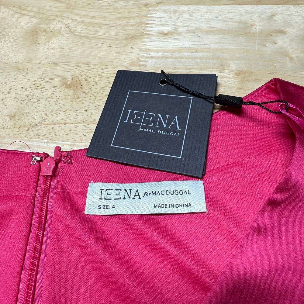 Mac Duggal NWT Pink Satin Ruched V-Neck Faux Wrap Midi Dress Size 4 Sleeveless - Picture 5 of 10